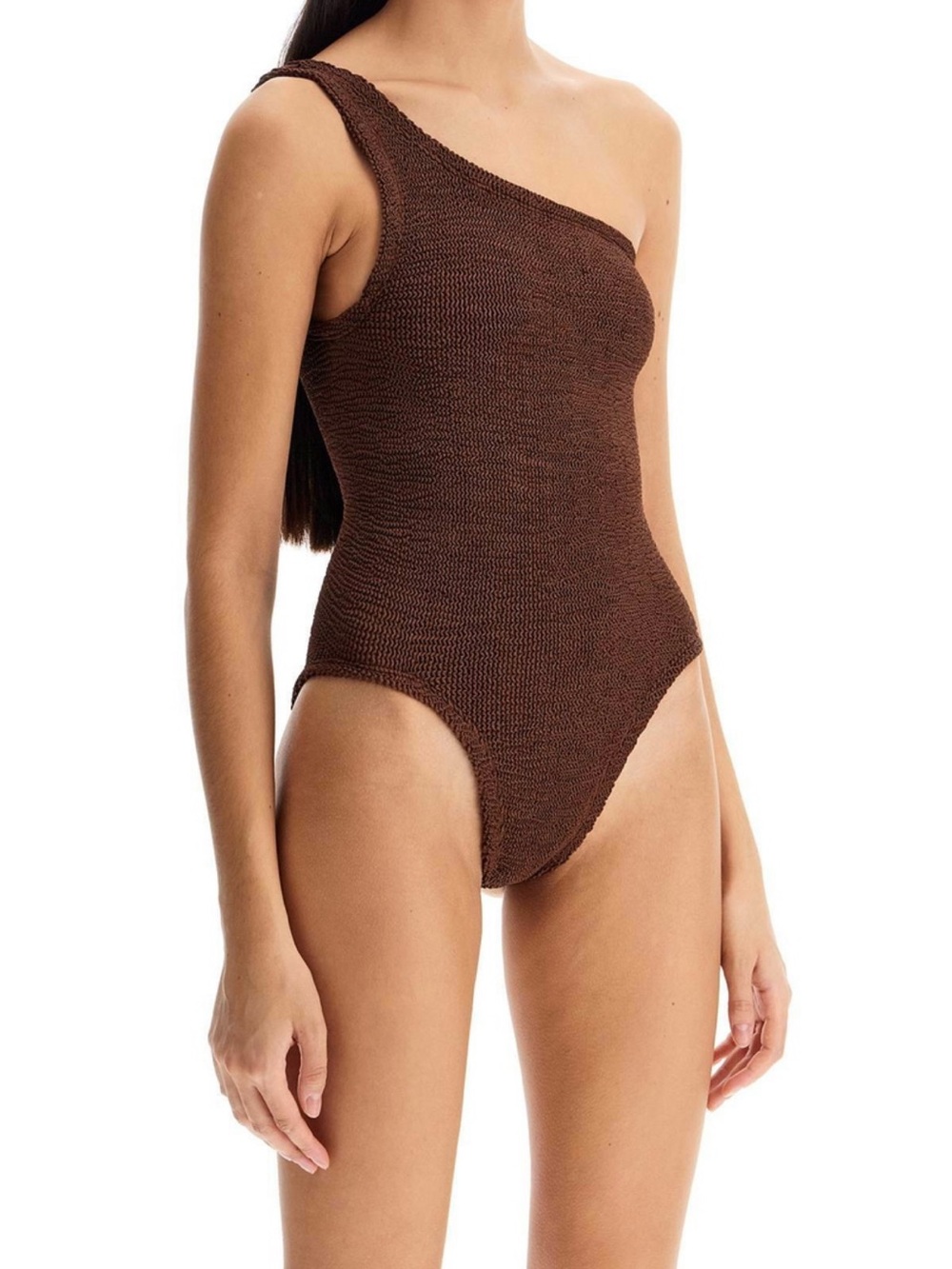 Hunza G Nancy One-Shoulder Brown Textured One-Piece Swimsuit